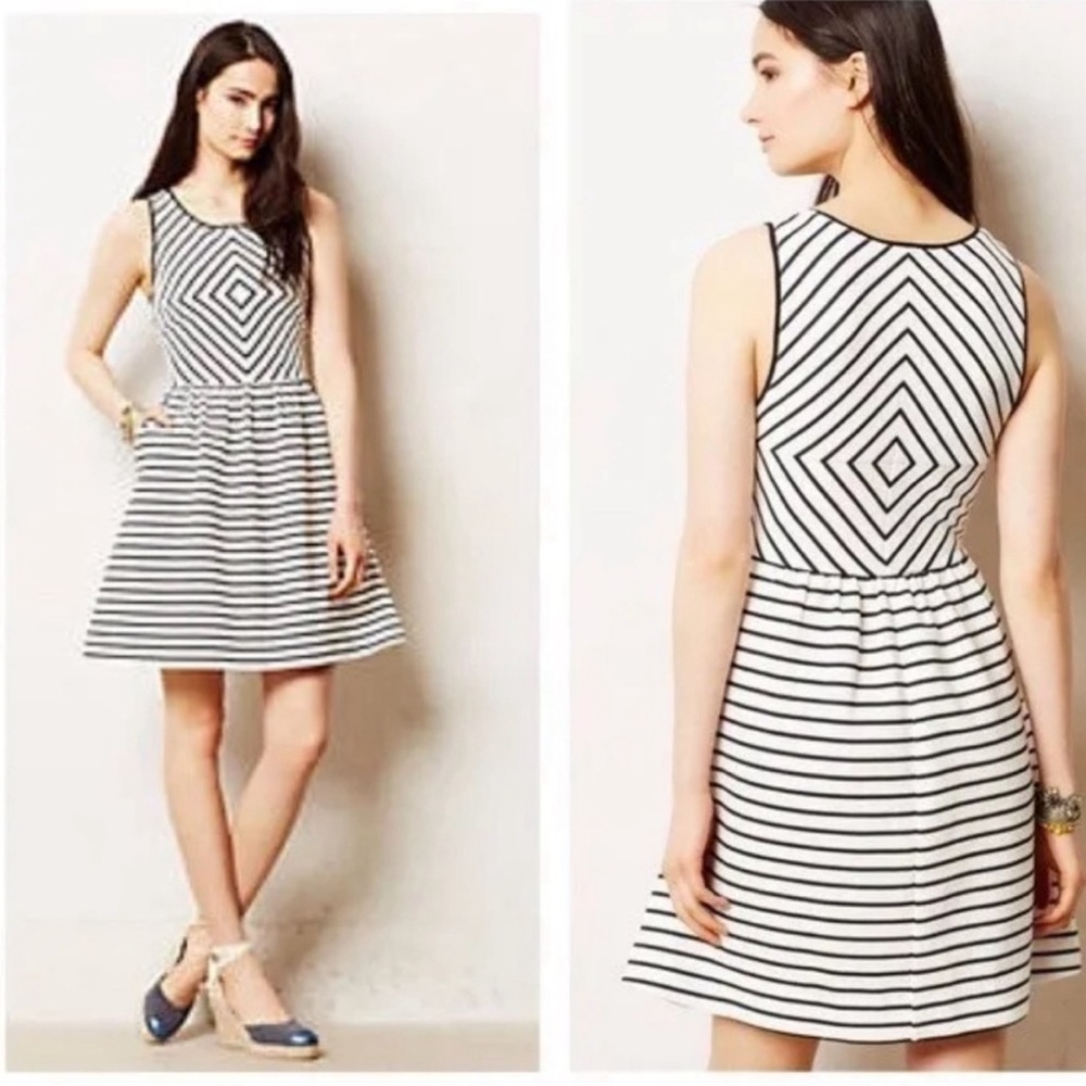 Anthropologie Maeve Mitred Diamond Stripe Dress